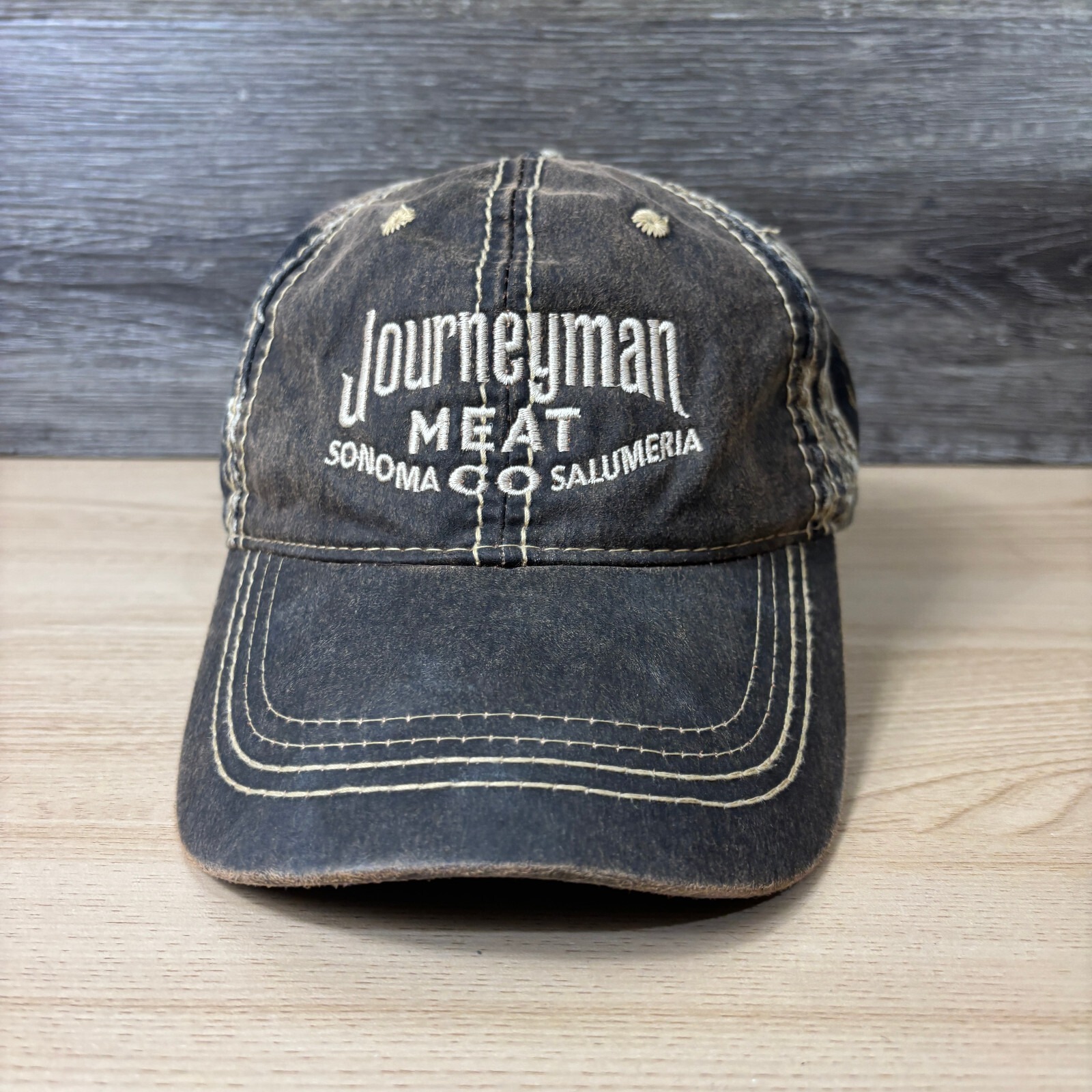 Journeyman Meat Hat Cap Strap Back Brown Faux Leather Adjustable
